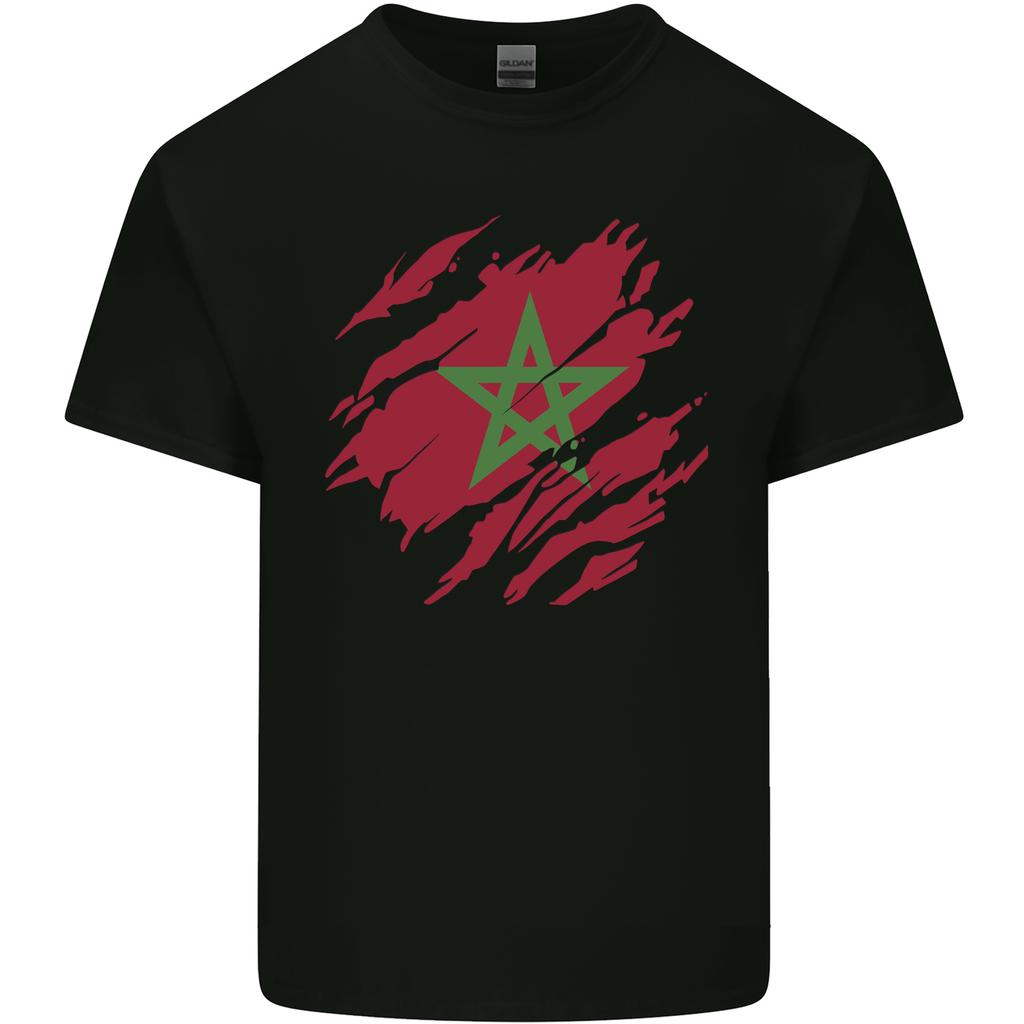 Zerrissene Marokko Flagge Marokkanischer Tag Fußball Unisex Leichtes Baumwoll-T-Shirt