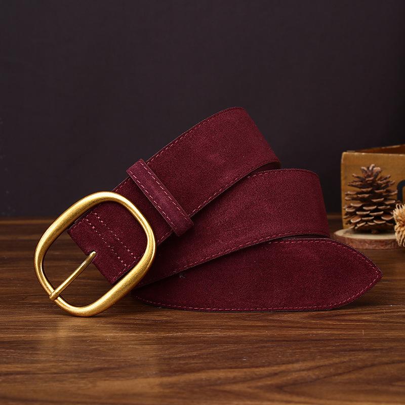 

New Anti-Suede Women S Suede Belt High-Quality Double-Sided Cowhide Personalized Flip Fur Hot-Selling Internet Celebrity Style Belt Women 100cm