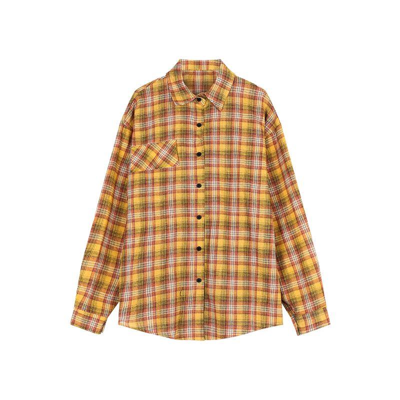 Kumikumi Yellow Casual Mid Length Long Length Gingham Shirt