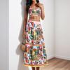 2026 Spring Women's Fashion Set: Print Bandeau Camisole with High-Waisted Skirt