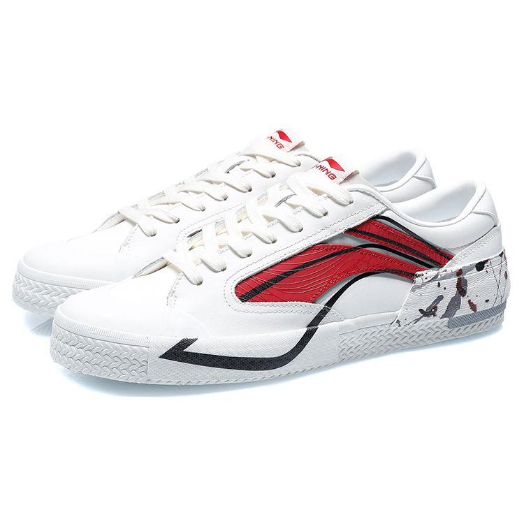 Li Ning Paris Fashion Week Series Synthetic Leather Classic Durable Lightweight Low-Top Skate Shoes Men Sneakers White Red AECR037-3
