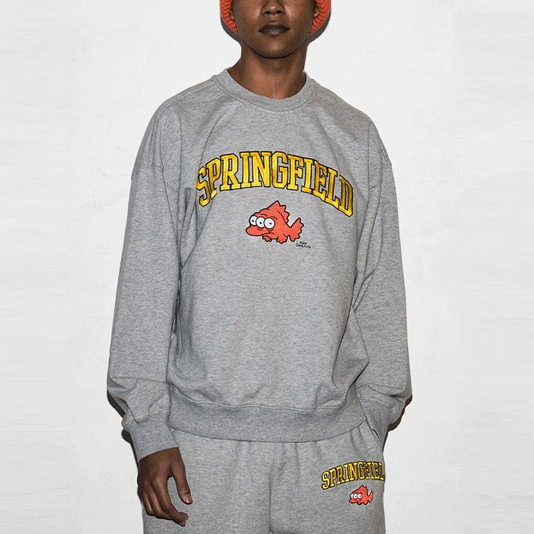 Levis X The Simpsons Collaboration Letter Print Cartoon Pattern Pullover Sweatshirt Men Sweatshirt Gray A2056-0001