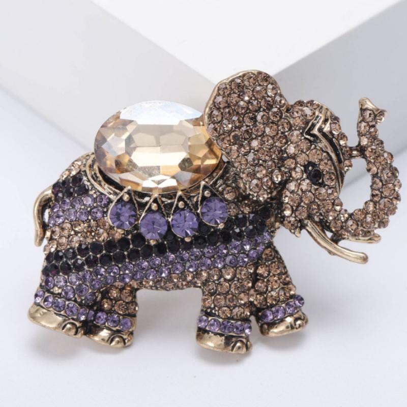 Luxury Rhinestone Elephant Brooches For Women Unisex Enamel Animal Pins Office Party Friend Fashion Gifts Jewelry Accessories