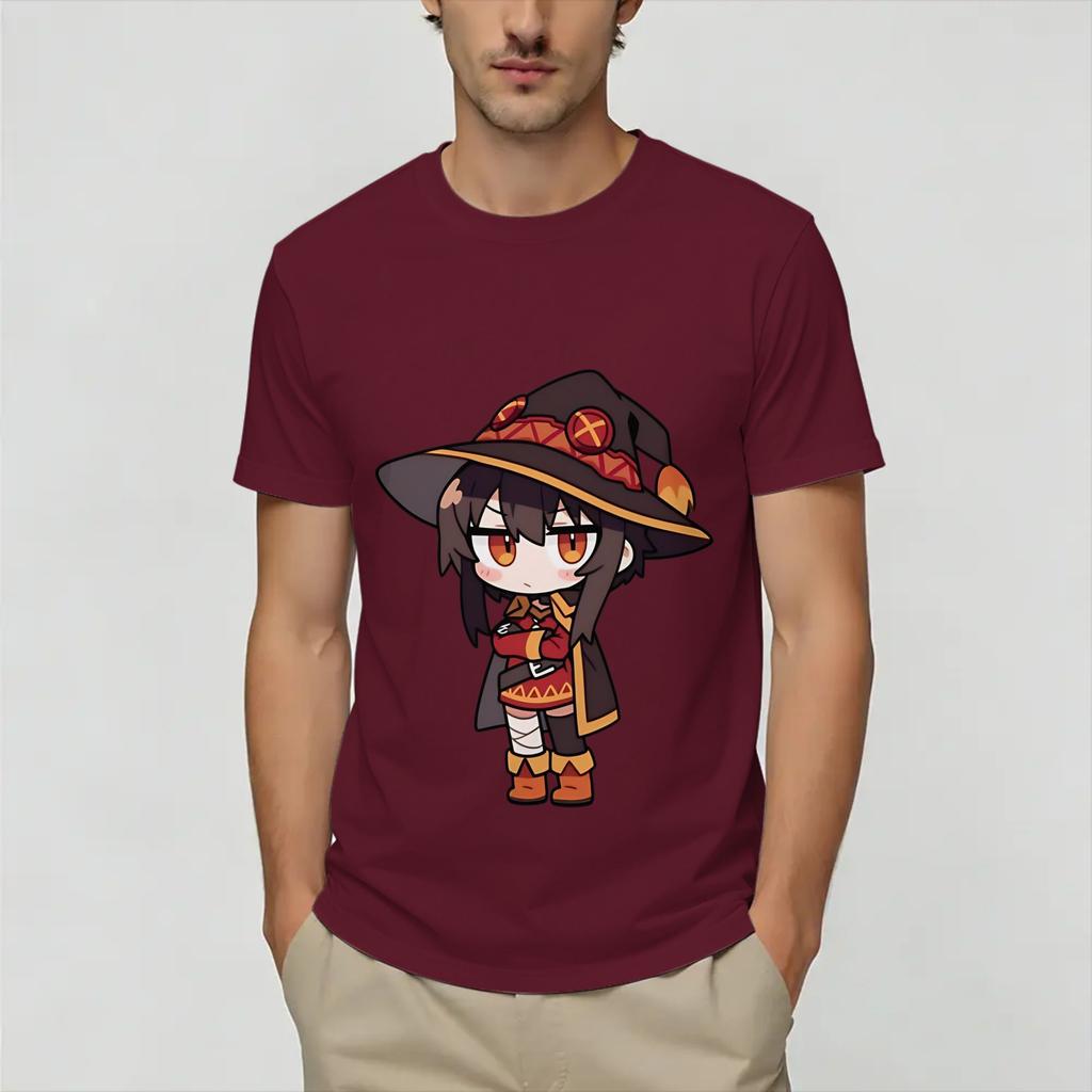 Megumin KonoSuba TShirt for Unisex Novelty Cotton Tee Shirt Crew Neck Short Sleeve T Shirts Birthday Present Clothing