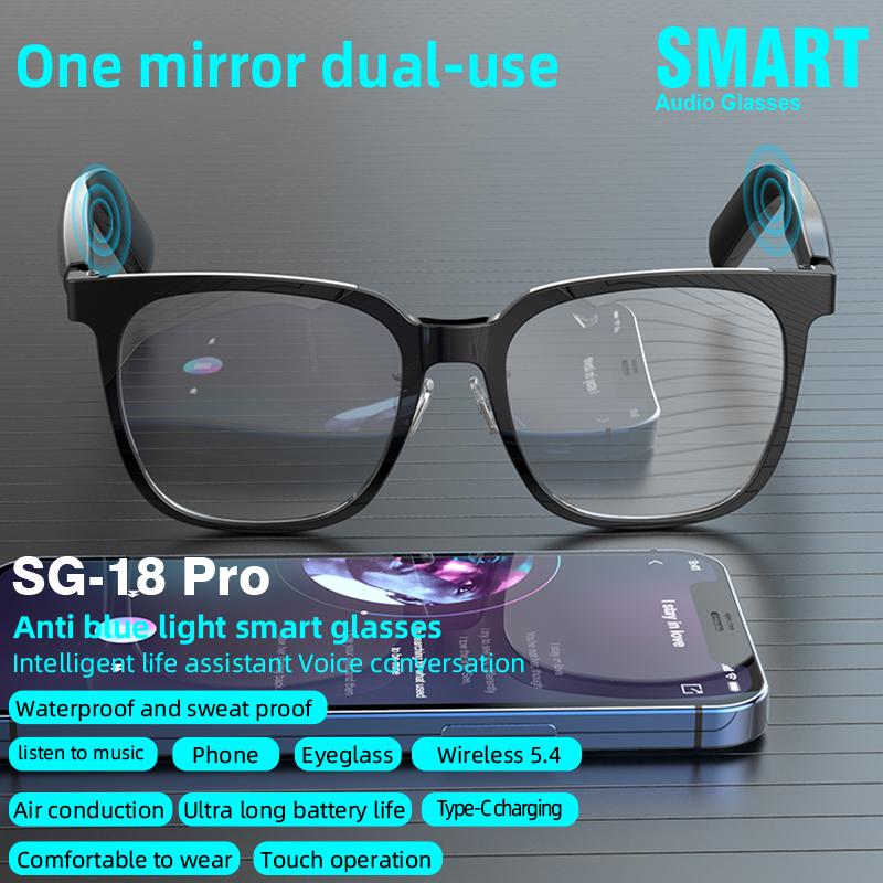SG-18 PRO Smart Wireless Audio Glasses, Bluetooth 5.4 Anti Blue Light Eyewear with HIFI Sound & Touch Control