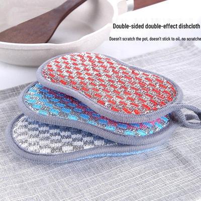 Dual-Sided Absorbent Dishwashing Sponge with Coral Fleece for Stain Removal and Non-Stick Oil Cleaning