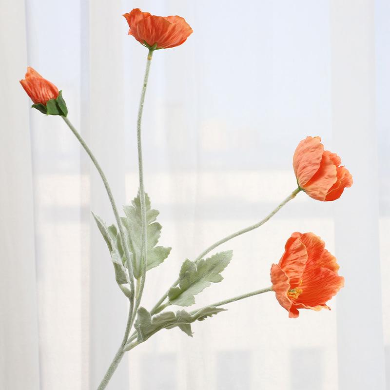 Feel moisturizing flocking poppy simulated flower hotel window setting props atmosphere fake flower