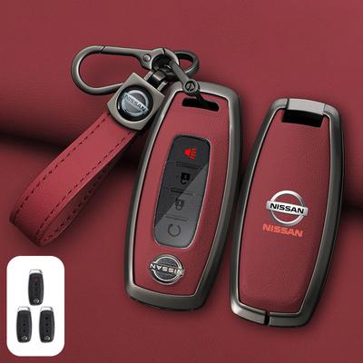 Nytt Zinklegering + Läder Bilnyckelskal Skydd Skal Fob För Versa Maxima Rogue Armada Sentra Qashqai X-Trail 2/3/4/5 Knappar