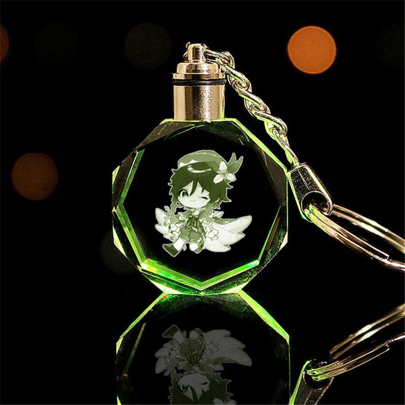 Elegant Genshin Impact Crystal Keychain With Stunning Led Colorful Light For All Occasions