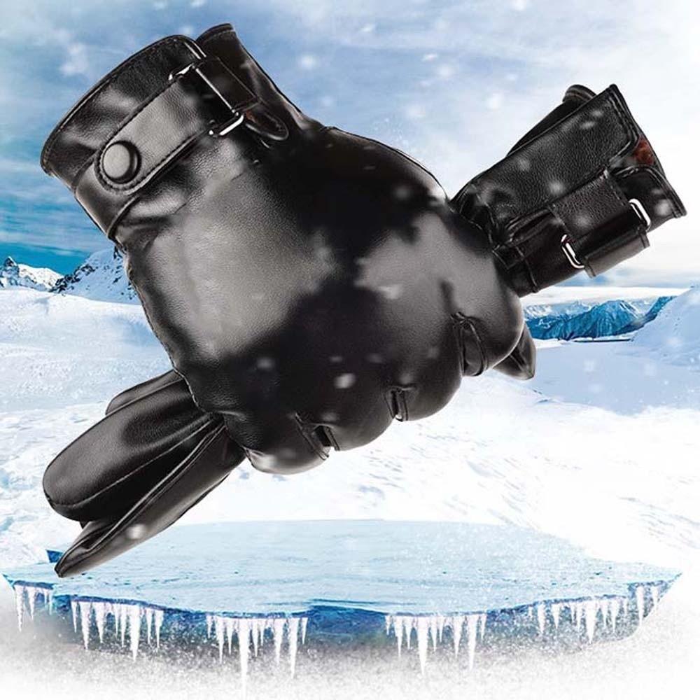 1pair Soft Black Thickened Gloves Waterproof Windproof Mittens PU Anti-cold Gloves  Cycling
