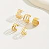 5pcs/set Trendy Elegant Design Ear Cuff Classic Elegant Style Gifts Women's No Piercing Clip silver Earrings Circle Leaf Shaped