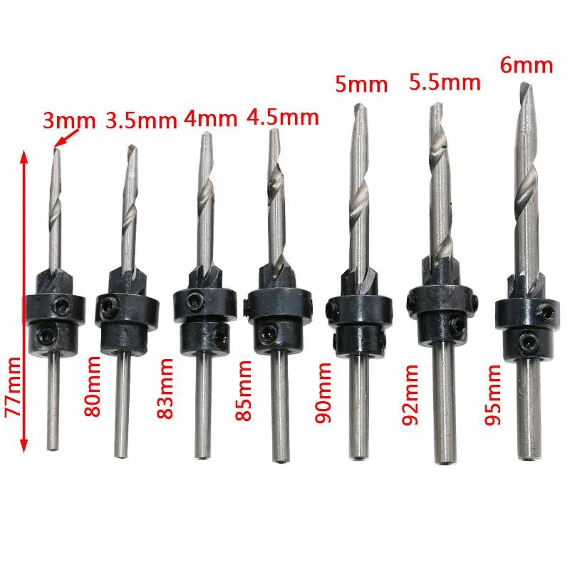 7 Pcs Professional Countersink Drill Bit Set Tampered Drill Wood Screw Drills Stop Collar Woodworking Countersinks Drills Bits