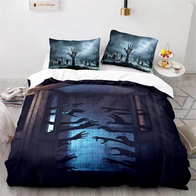 Horror Theme Spooky Bedding Set Boys Girls Twin Queen Size Duvet Cover Pillowcase Bed Kids Adult Home Textileextile