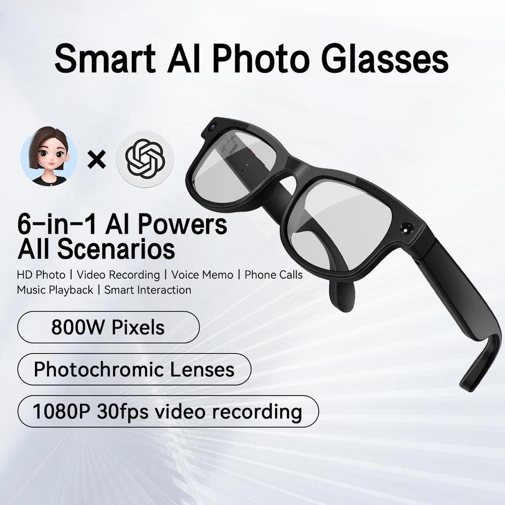 AIMB-G2 Smart Glasses Bluetooth Calling AI Voice Assistant for Taking Photos and Videos Anti Blue Light Color Changing Lenses