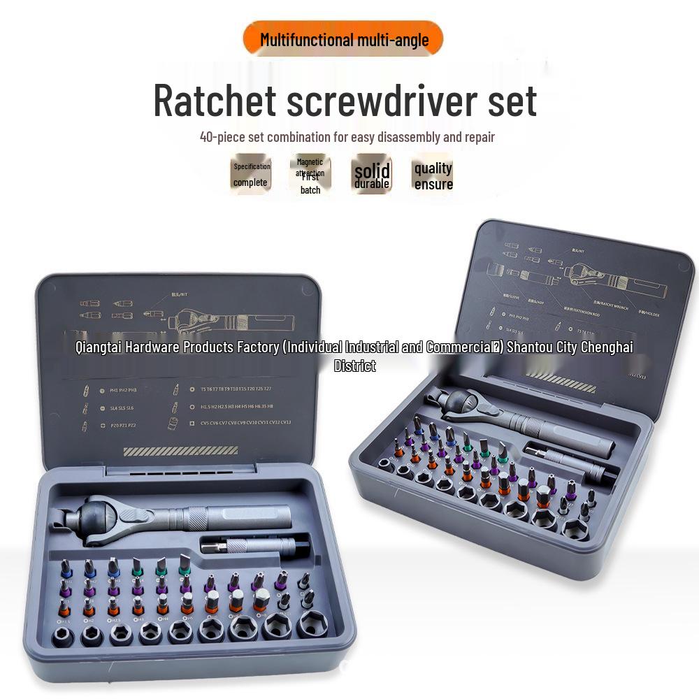 40-in-1 Multi-Function Ratchet Screwdriver Set for Multi-Angle, Bi-Directional Use in Household Maintenance