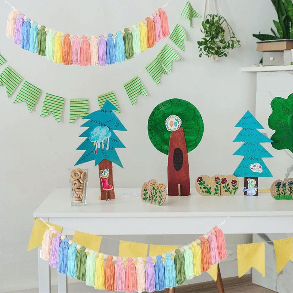 Cotton Tassel Garland Pastel Banner Addition To Nursery Room Girls Bedroom Accessories Easy Hanging