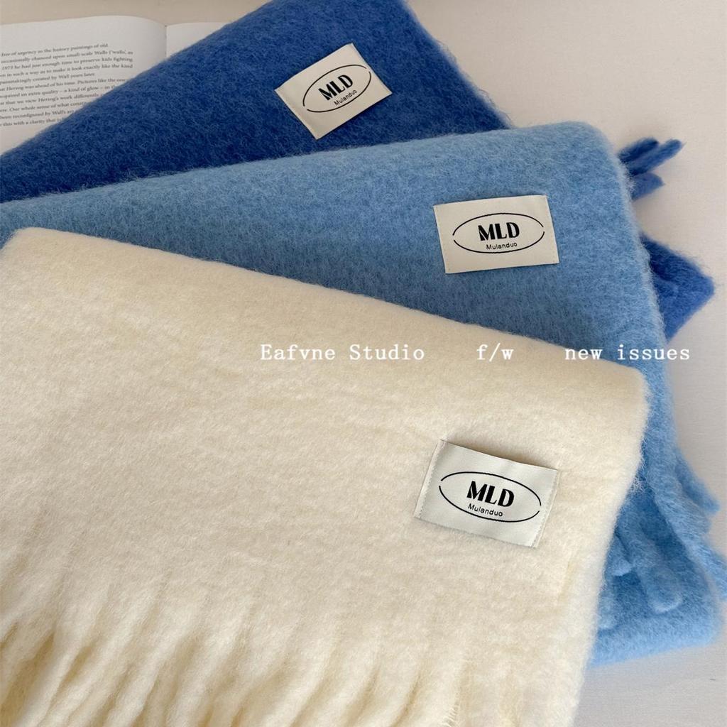 Iceland Blue Simple Wool Solid Color Scarf Women's Autumn and Winter Warm Mohair Shawl White Scarf