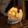Halloween Ambient Light Gothic Up Skull Rose Flower Figurine Day of Dead Resin Lamp Statue Spooky Skeleton Head for Desk Home Decor