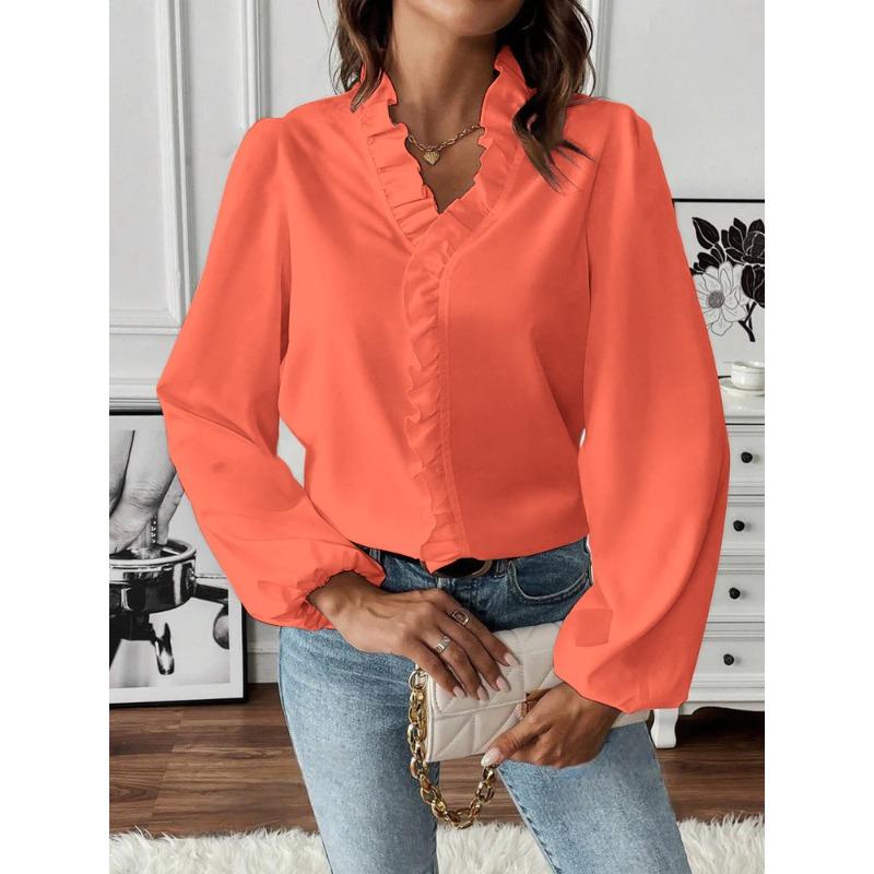 IHUASU Women's Fashion Casual Autumn Winter Long Sleeve V-Neck Blouses & Shirts Elegant