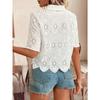Spring and Summer Women's Lace Shirt, Hollowed Out Women's Short Sleeved Casual Top