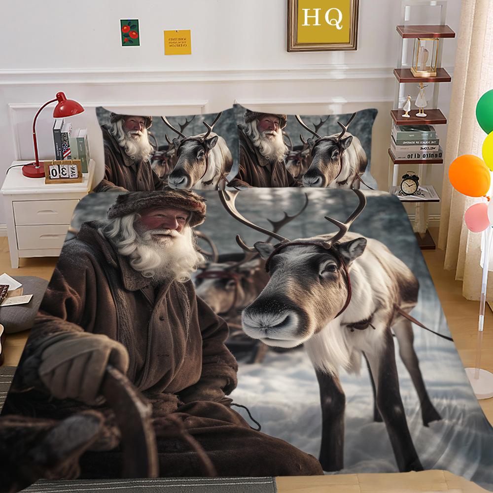 Jultomte Älg 3D-tryckt Polyester Örngott Täcke Två- eller Tredelat Set Tillgängligt