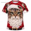 Christmas Cat Print T Shirt Women Men Santa Claus Graphic Short Sleeve Casual Holiday Tops Christmas Gift T-shirts Family Tops