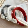 Sweet Floral Pearl Hair Hoop Exquisite Wide Edge Hairband Flocking Flower Headband  Wash Face