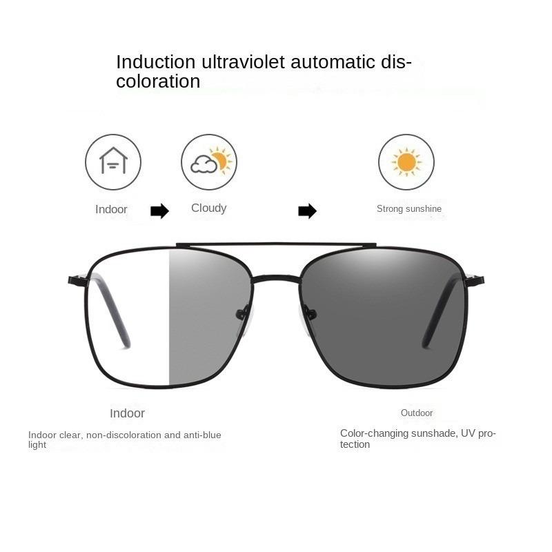 Pochromic Anti Radiation Farsight Eyeglasses Fashion Square Metal Glasses Woman Men