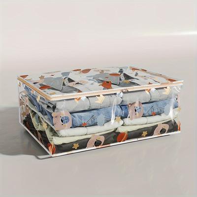 Large Capacity Transparent Storage Bag, Dustproof Clothes & Toy Organizer with Printed Design, Independent Standing for Home