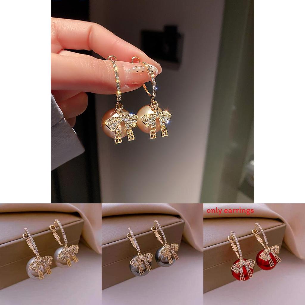 Korean Fashion Butterfly Pearl Hoop Earrings For Women With Electroplated Alloy