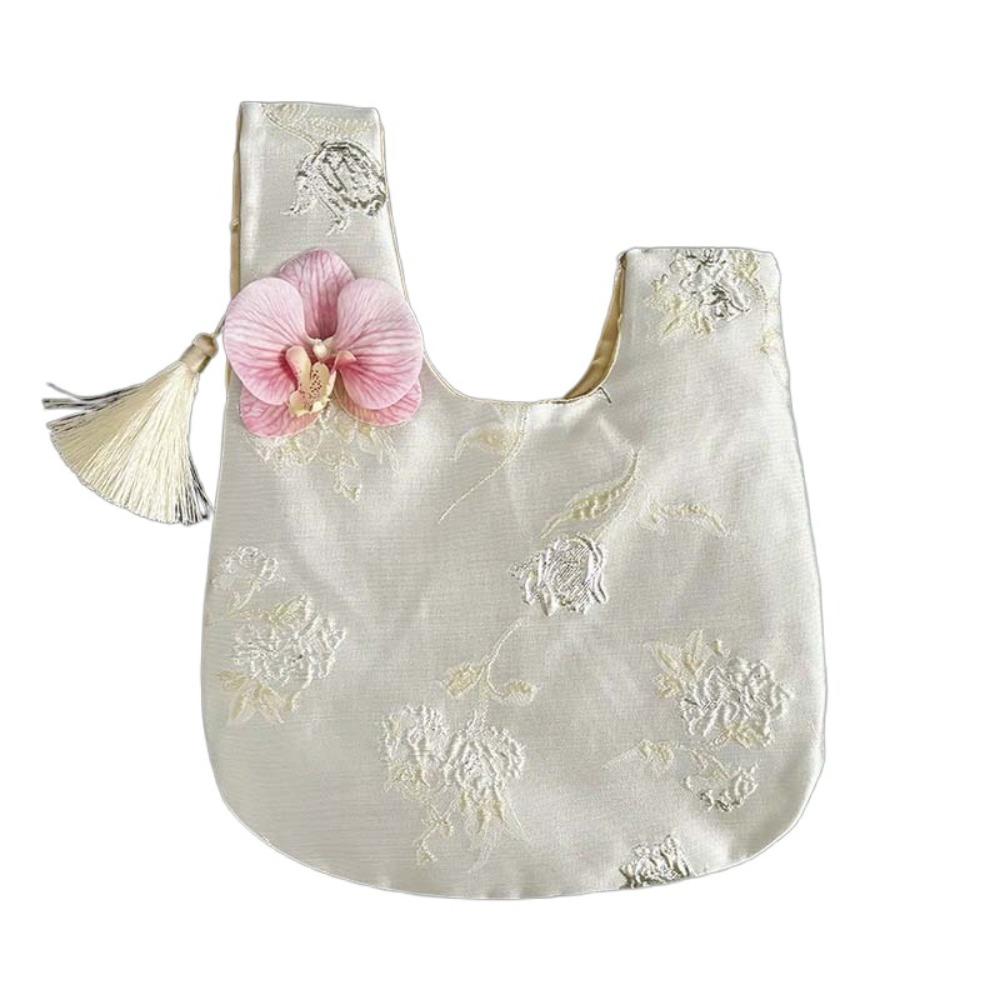 

Small Item Pouch Tassel Knot Wrist Bag Flower Pendant Cheongsam Accessories Girls бежевий