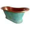 Slanting Base Copper Bathtub Copper Interior & Blue Green Patina Exterior Finish