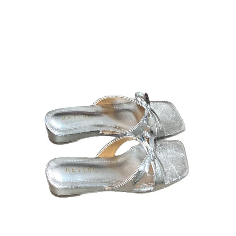 Self-kept Version~ Fairy Wind Square Head Cross One-word Slippers, Female 2025 Summer Bow with Skirt Cool Slippers