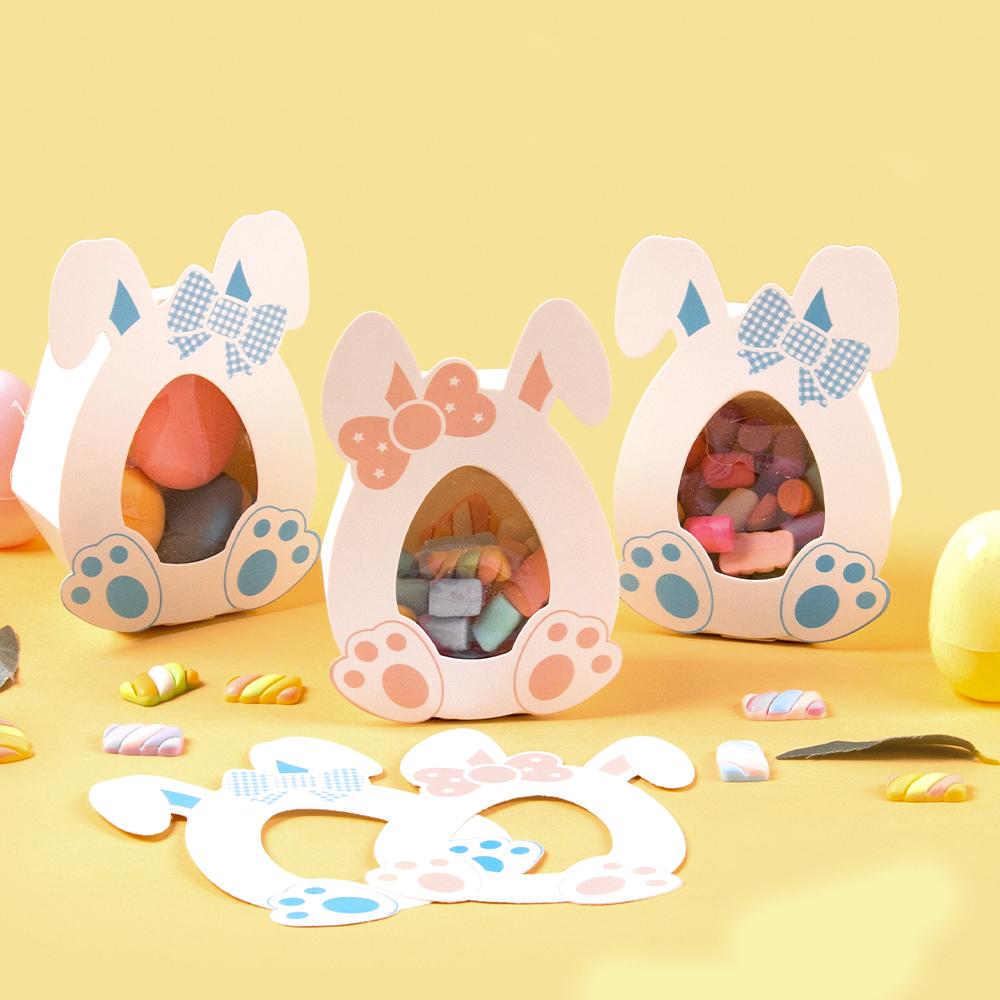 10pcs Easter Theme Rabbit Ears Egg Paper Cookie Candy Box Bunny Carrot Easter Basket Gift Packing Box Easter Party Decor Kids