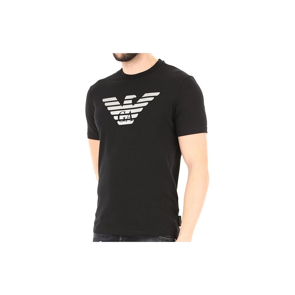 Emporio Armani T-shirt Unisex Girocollo Manica Corta con Stampa Logo Aquila Top Neri 3Z1T88-1J00Z-0999