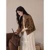 Luxiangnan Women's Maillard Brown Double-Breasted Short Jacket