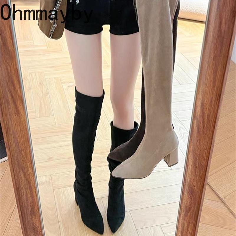 Winter Fashion Stretch Fabric Women Over The Knee Sock Boots Street Style Thick Heel Party Stripper Female Silm Long Booties