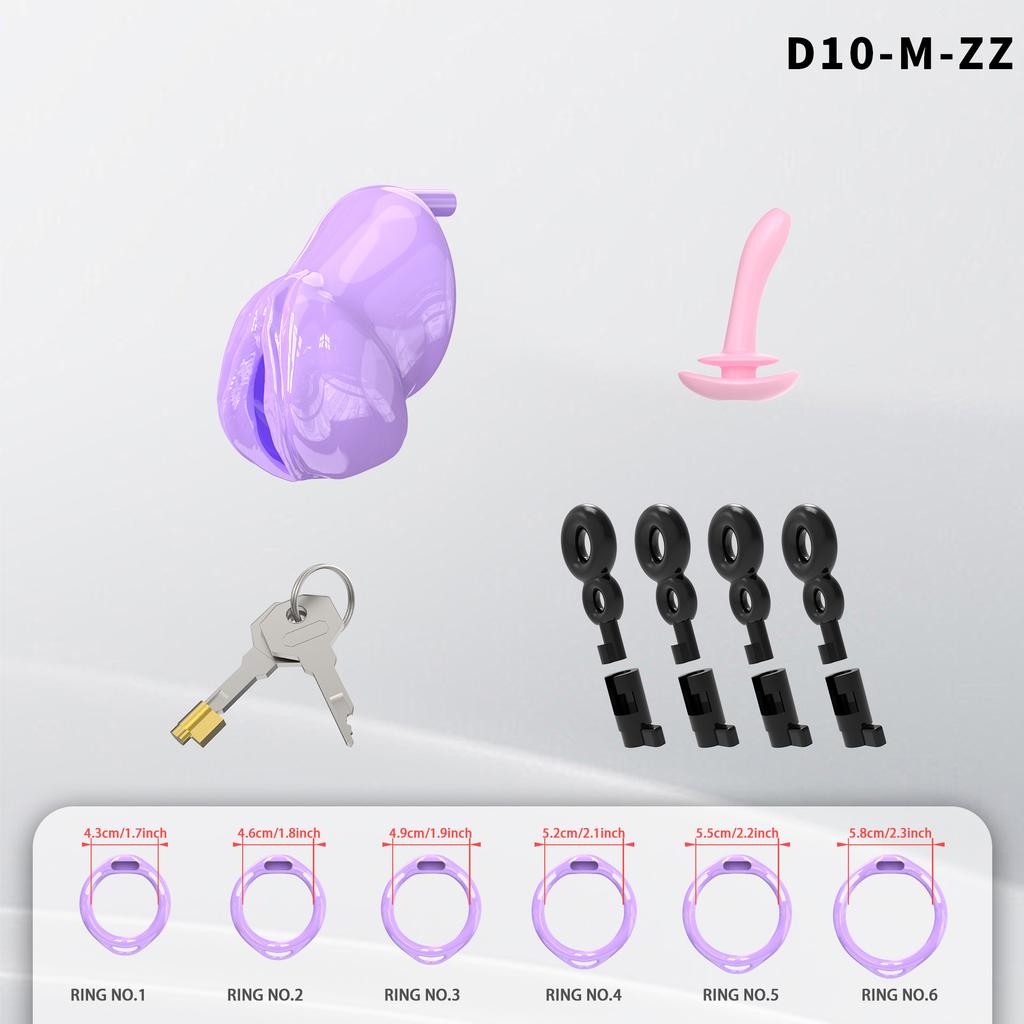 Male Chastity Cage Lightweight Resin Male Chastity Cage Bondage Gear &Adult Sex Toy for Men Includes 6 Ring (Pink)