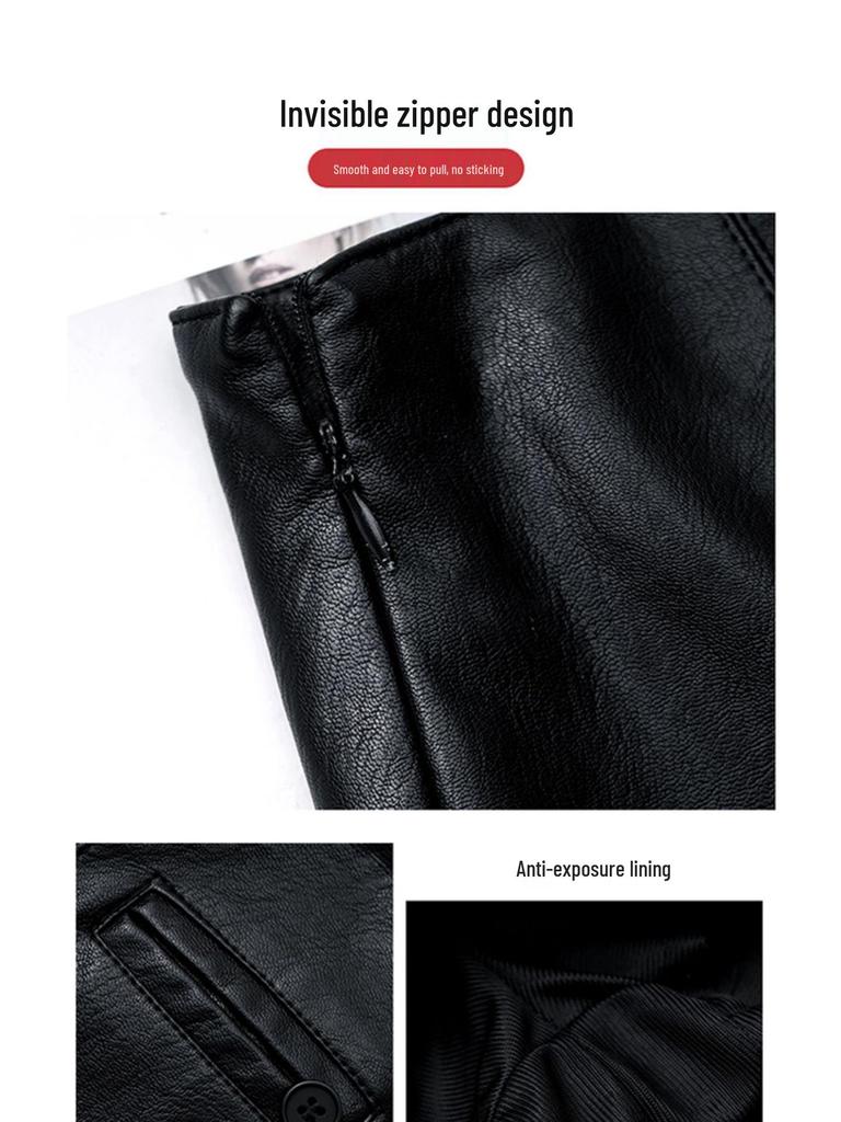 2025 New Coffee-Colored Women's Petite Leather Half-Skirt – Autumn/Winter Slimming Hip-Hugging Short Skirt for Commuting
