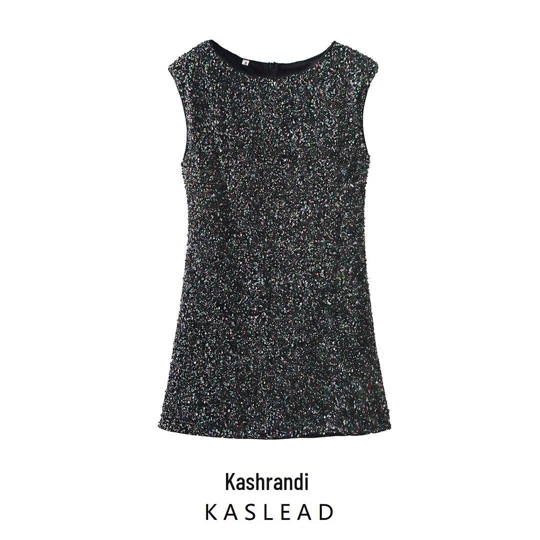 

2025 Spring Women s Sparkly Slim A-Line Dress: European & American Style Extra Small