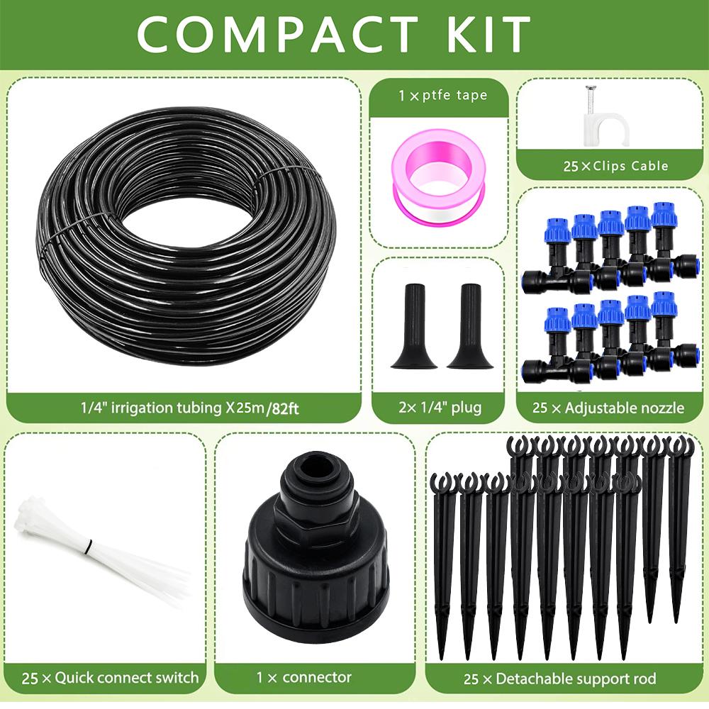 10-30M Drip Irrigation Kit Automatic Garden Watering System with 1/4 Quick Connect for Raised Beds