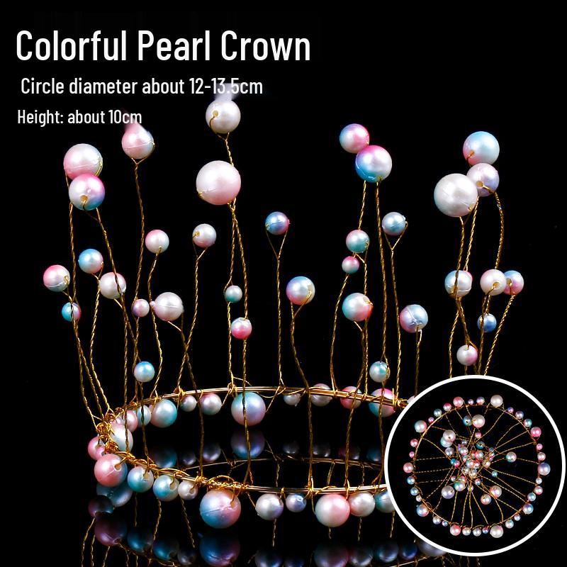 Children's Pearl Crystal Tiara Headband - Birthday Crown Cake Decoration and Adult Hair Accessory