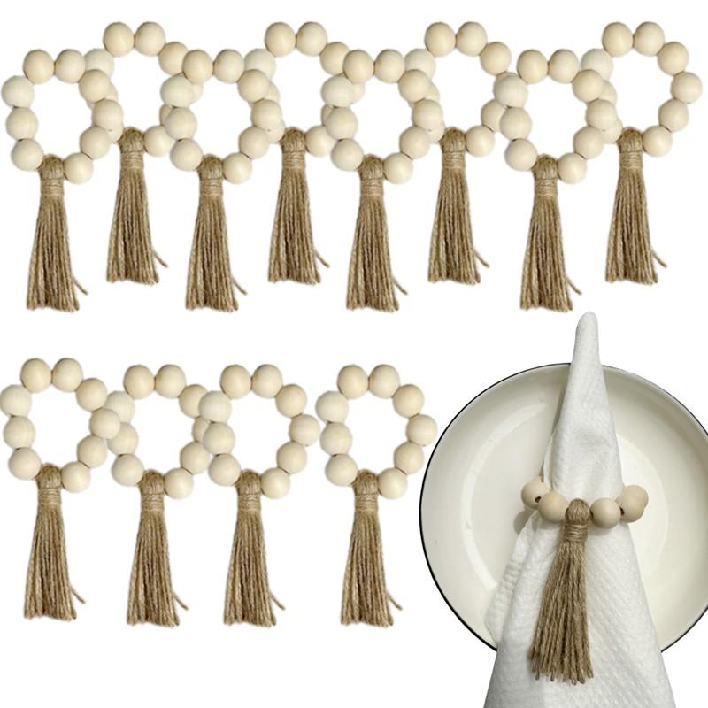

6/12 шт. в упаковке деревянные бусины кольца для салфеток гирлянда с кисточками украшение в стиле бохо держатель для салфеток украшение для свадебного домашнего стола