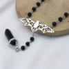 Hexagonal Pillar Bat Hollow Zinc Alloy Pendant Black Beaded Choker Gothic Elegant Jewelry Necklace Party Neck Accessories for Women