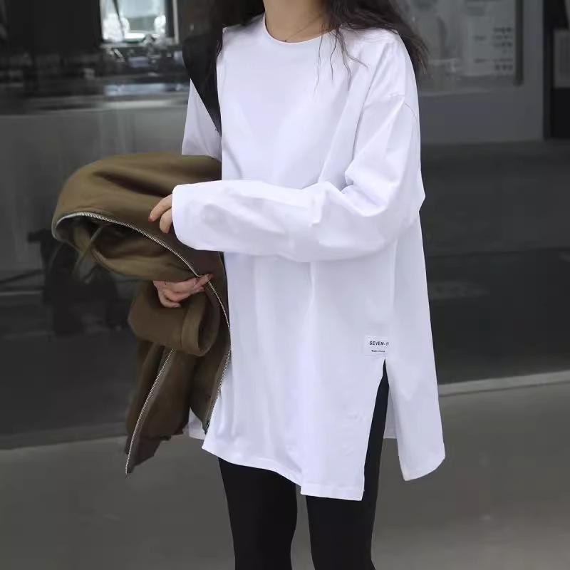 

Pure Cotton White T-shirt Women s Autumn and Winter Tops Niche Base Shirt Long Sleeve Loose Layered Sweatshirt Underwear XXL