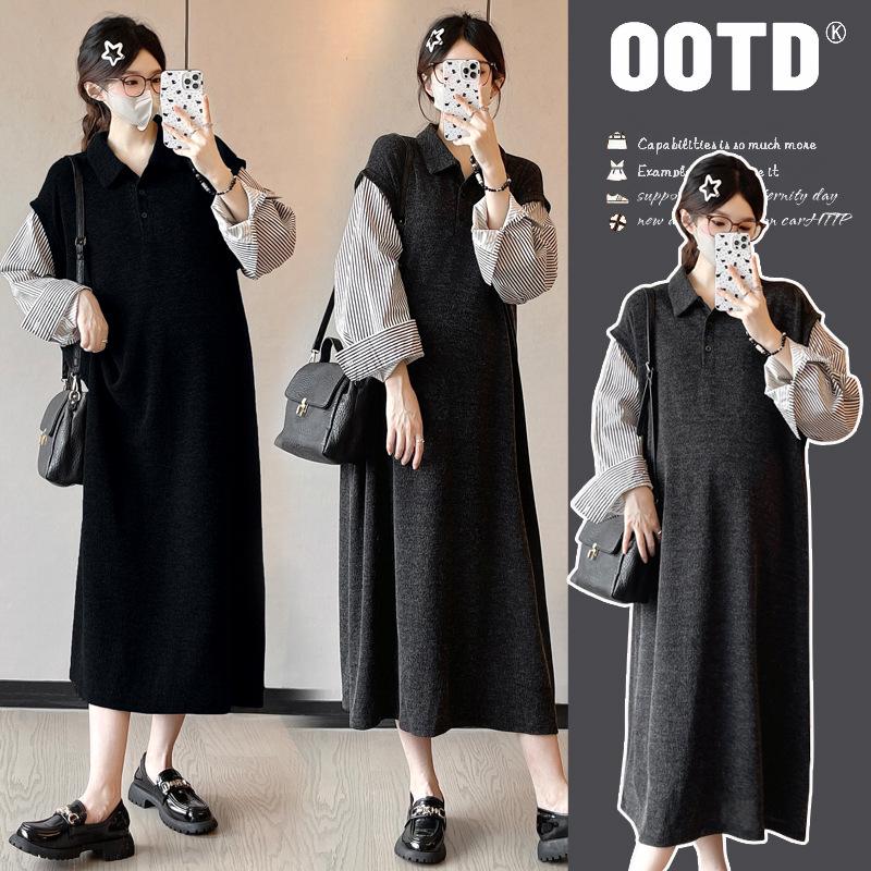 Spring Korean Style Loose Patchwork 2-Piece Plus Size Maternity Fashion
