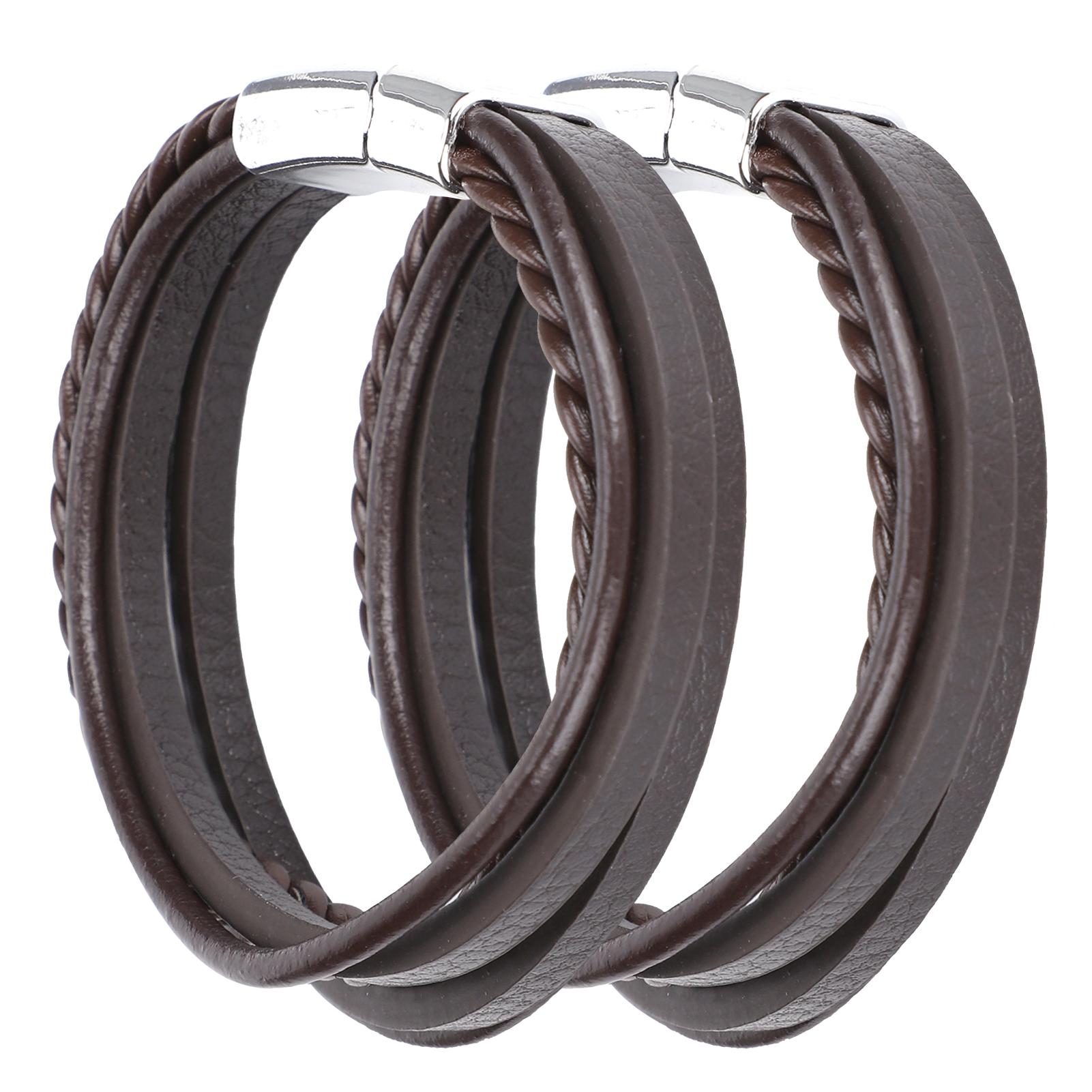 

2 шт. Повседневный браслет из искусственной кожи с плетеной магнитной застежкой, винтажная мода, украшение для рукоделия, коричневая кожа