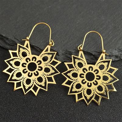 Trendy Yoga Lotus Flower Earrings Stainless Steel Gold Color Hoop Earrings for Women Jewelry Boucles D'oreilles E9360S01