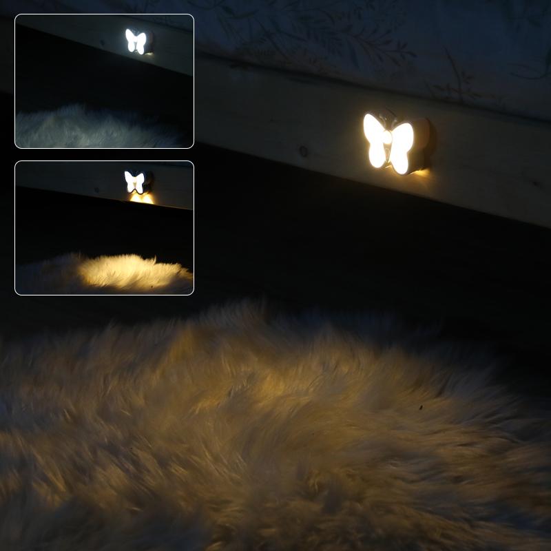 Butterfly Motion Sensor Night Light LED Rechargeable Under Cabinet Lamp for Closet Wardrobe Stair Kitchen Bedroom Home Decor