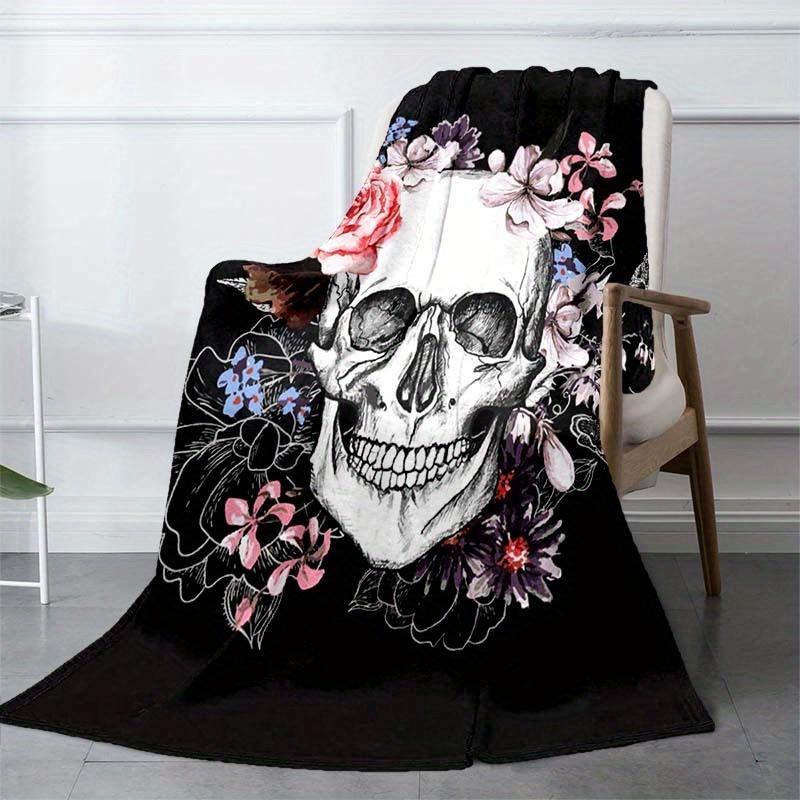 White Skull Blanket Soft Warm Throw Blanket Nap Blanket For Couch Sofa Office Bed Camping Travel Multipurpose Gift Blanket For All Season